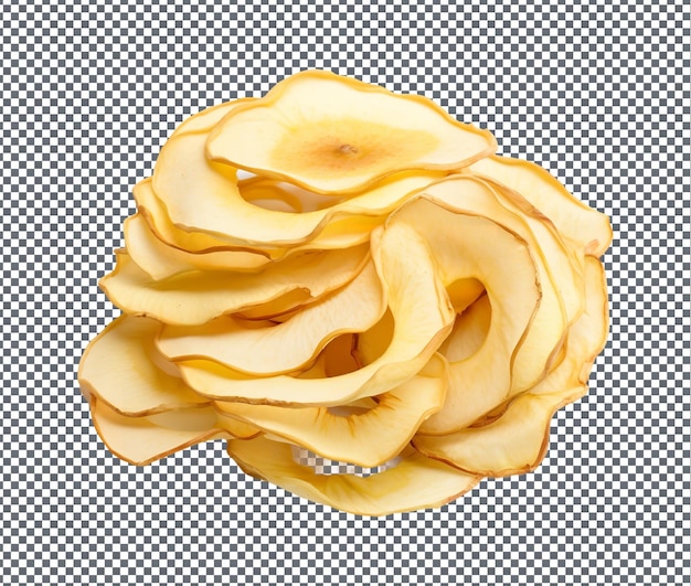 Anillos de manzana secos apetecibles aislados sobre un fondo transparente