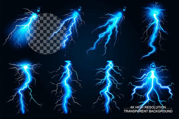 PSD animación de rayos de dibujos animados cuadros animados de descargas eléctricas sobre un fondo transparente