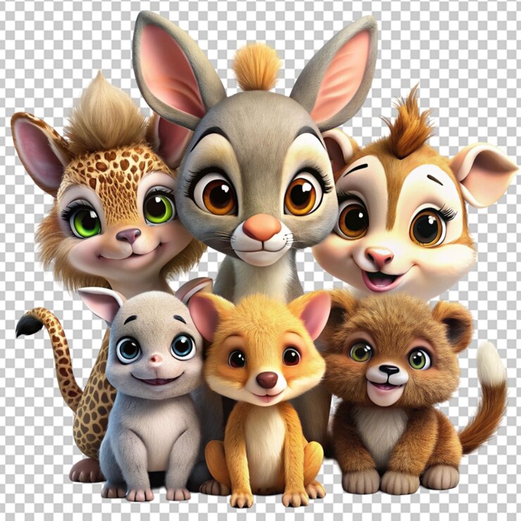 PSD animais de desenho animado adoráveis com exagerados