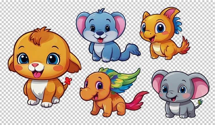 PSD animais de desenho animado adoráveis