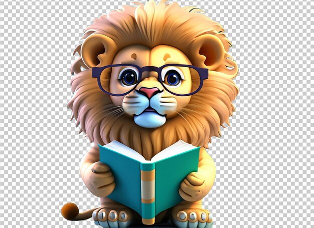 PSD un animal 3d con un libro de vuelta al concepto de la escuela