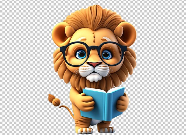 PSD un animal en 3d con un libro de vuelta al concepto de la escuela