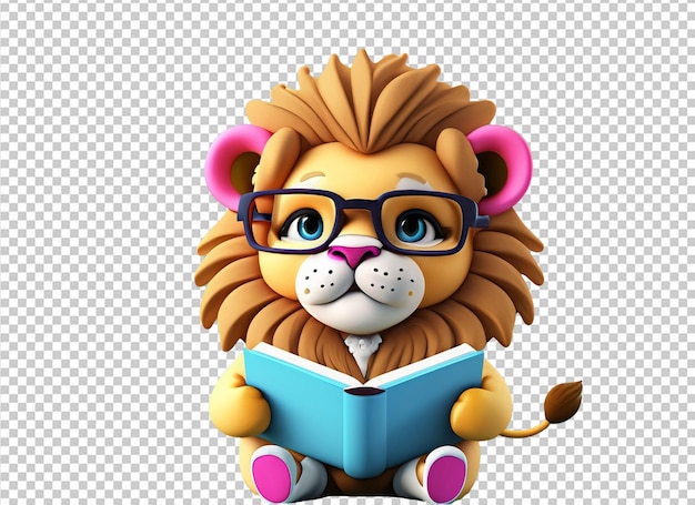 PSD animal 3d segurando um livro de volta ao conceito de escola