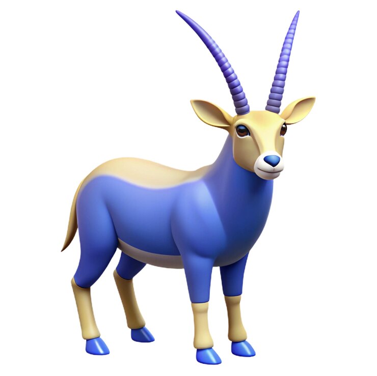 PSD un animal azul y amarillo con cuernos largos