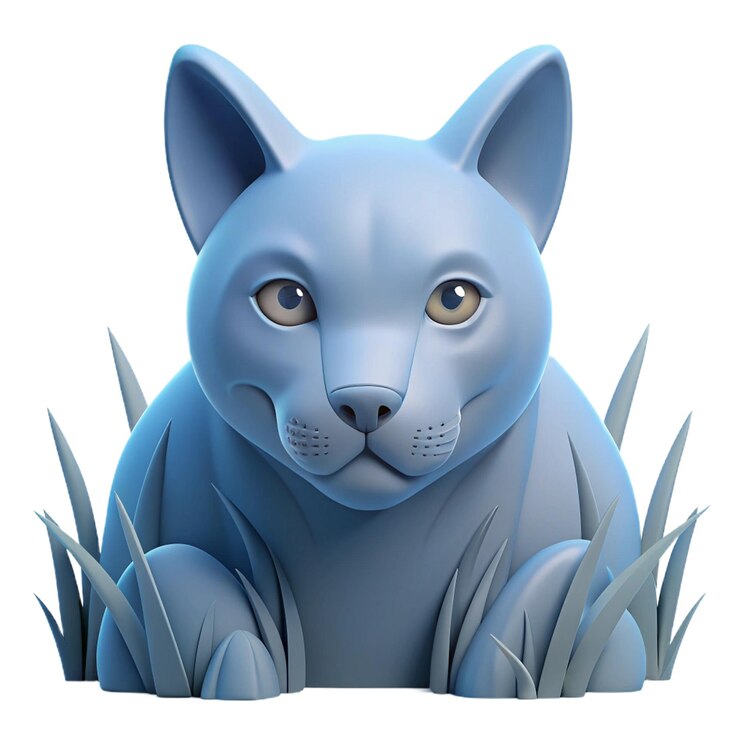 PSD un animal azul con ojos amarillos se sienta en la hierba