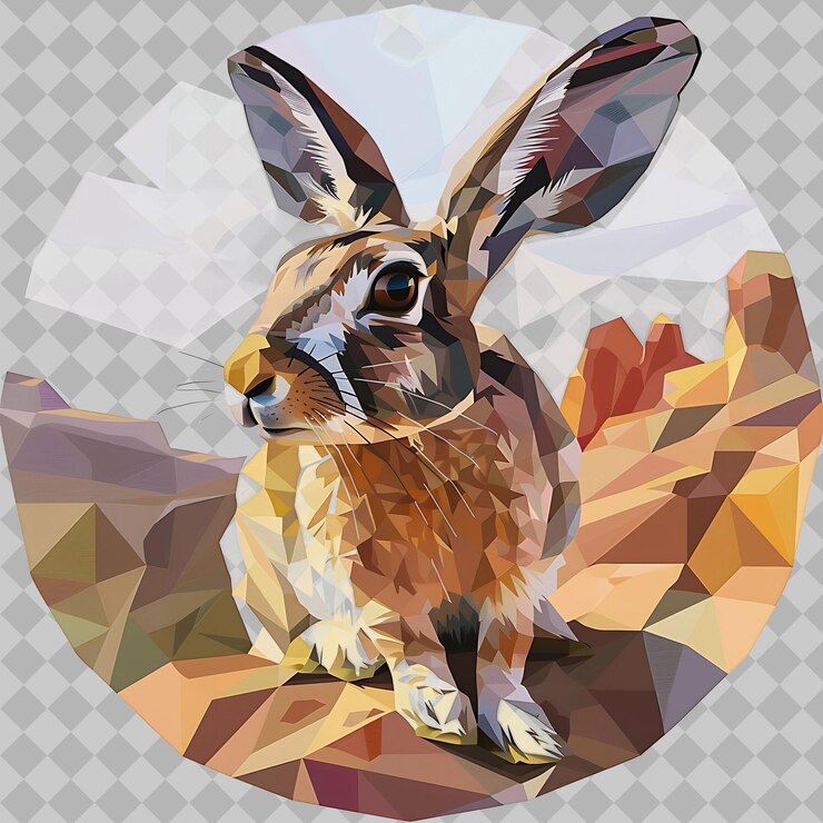 PSD el animal conejo dentro de una silueta octagon montaña adorna png acuarela colecciones de vida silvestre