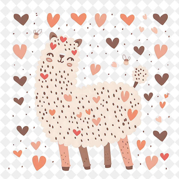 PSD un animal de dibujos animados con corazones y un gato en él