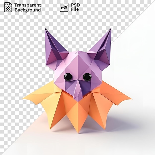 PSD animal d'origami avec des yeux noirs et une ombre sur fond blanc