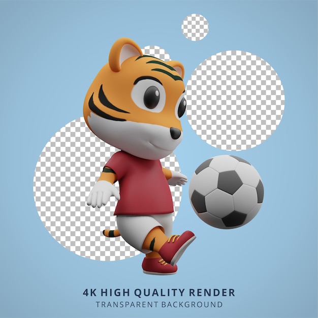 Animal tiger football o jugador de fútbol 3d ilustración de personaje lindo