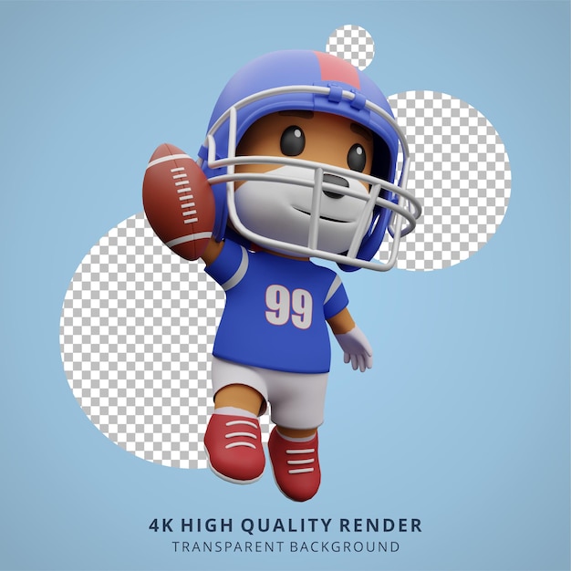 Animale cane giocatore di football americano illustrazione 3d simpatico personaggio