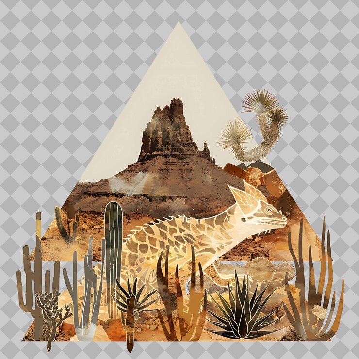 PSD animales del diablo espinosos dentro de una silueta triángulo cactus ador png acuarelas diseños de animales
