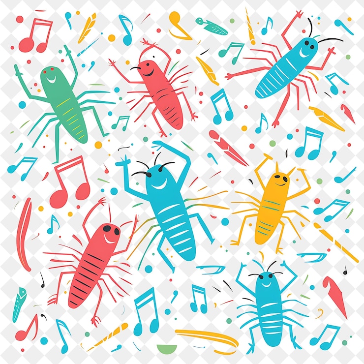 PSD animali colorati di cartoni animati e musica con note e note