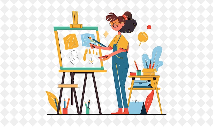 PSD animateur ludique avec des personnages dessinant et animant des dessins animés png les gens dans l'illustration du travail quotidien