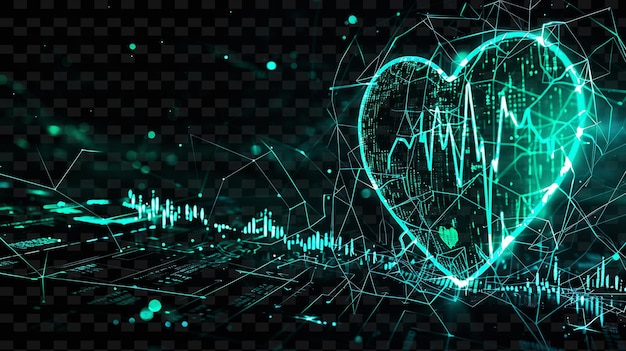 PSD animation numérique d'un cœur avec un graphique du cœur sur un fond noir