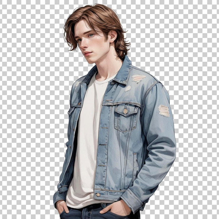 PSD anime boy in denim jacket