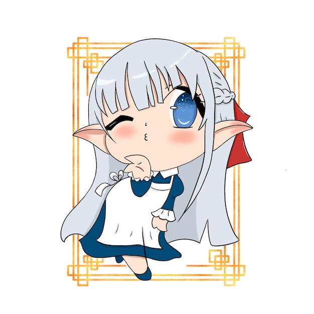 Anime-Chibi-Mädchen-Elfenkunst im einfachen Cartoon-Stil