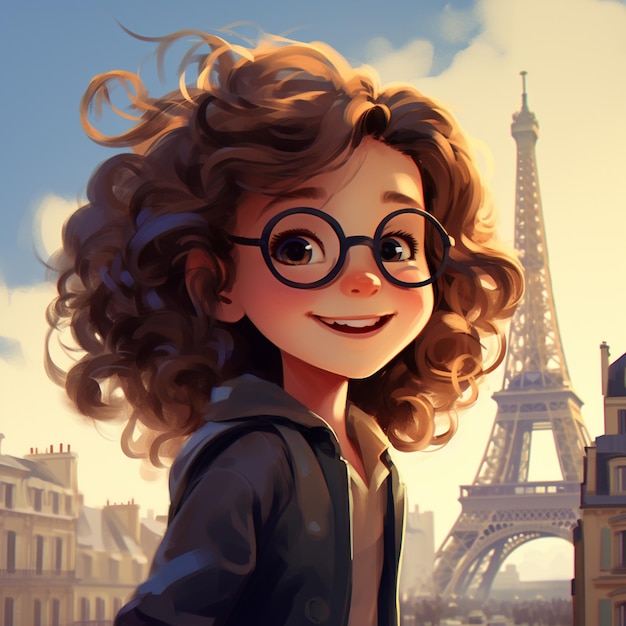 Anime De Dessins Animés Enfant Avec Des Lunettes Visage Souriant