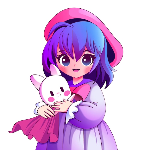 Anime disegnato a mano kawaii Illustrazione
