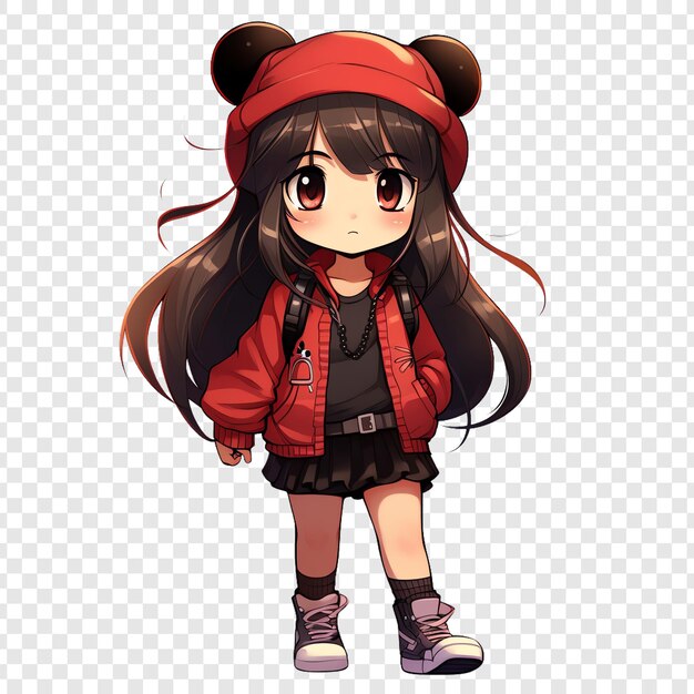 PSD anime fille en veste rouge et veste rouge