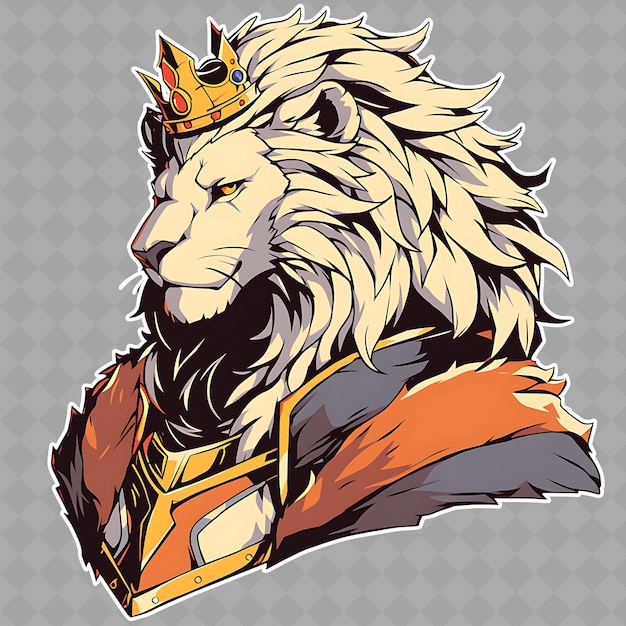 PSD l'anime majestueux et royal lion boy avec une crinière et une couronne po png creative cute sticker collection