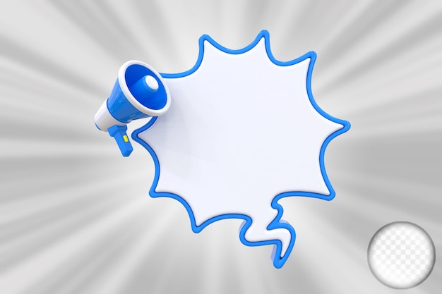 Ankündigung mit Megafon und Sprachblase 3D-Rendering