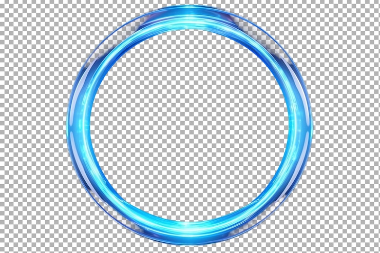 PSD un anneau circulaire bleu brillant avec des bords lumineux isolés sur un fond plat sur une surface blanche ou claire png arrière-plan transparent