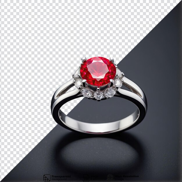 PSD anneau de diamant avec une gemme rouge vif isolée sur un fond transparent