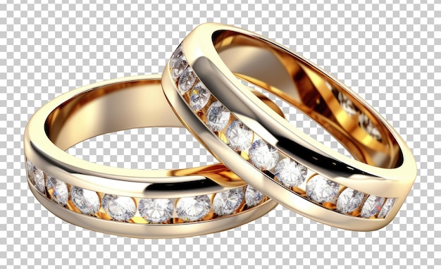 PSD anneaux de mariage en or avec diamants isolés sur fond transparent