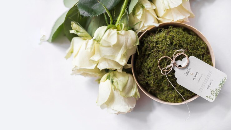 PSD anneaux de mariage avec vue de dessus et étiquette de date