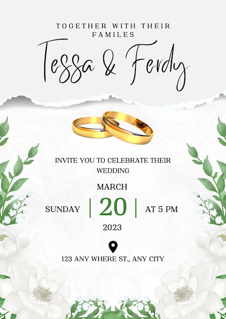 annonce d'invitation de mariage moderne blanche verte 1