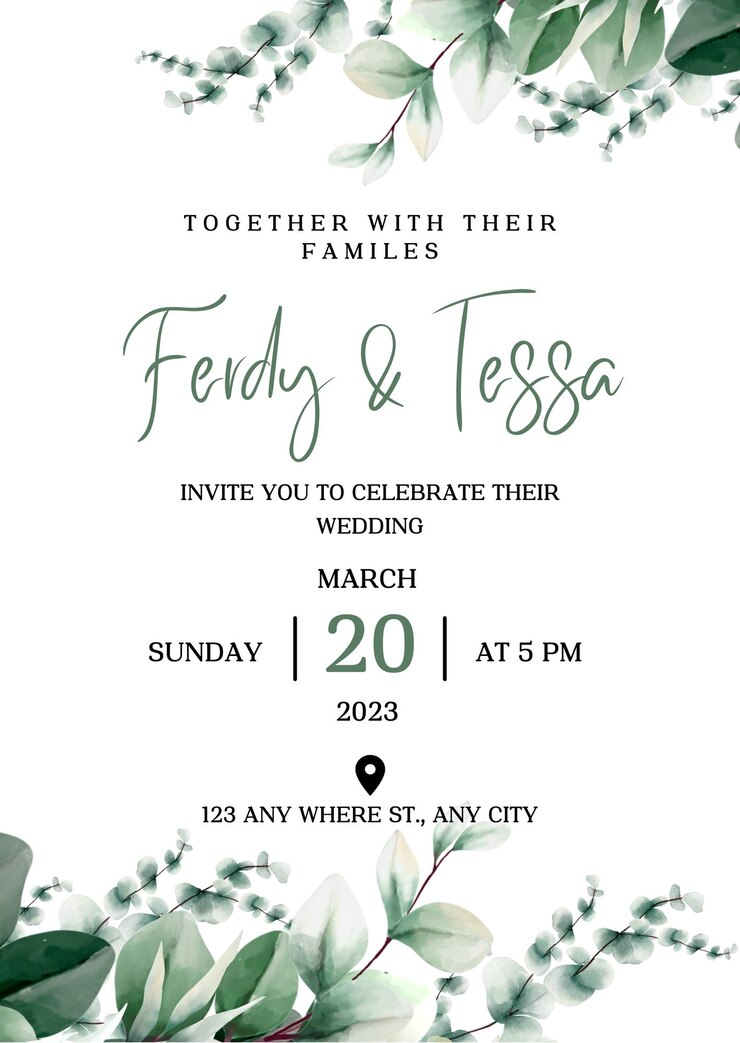 PSD l'annonce moderne de l'invitation au mariage vert 1