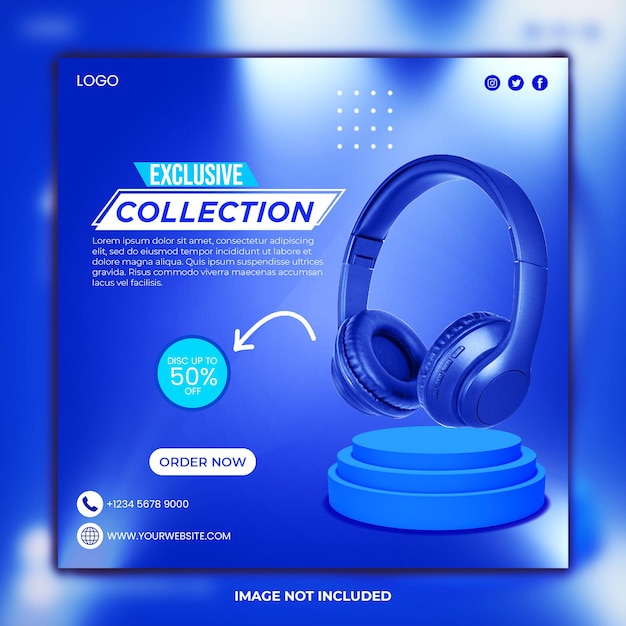 annonce pour casque de modèle de publication sur les réseaux sociaux