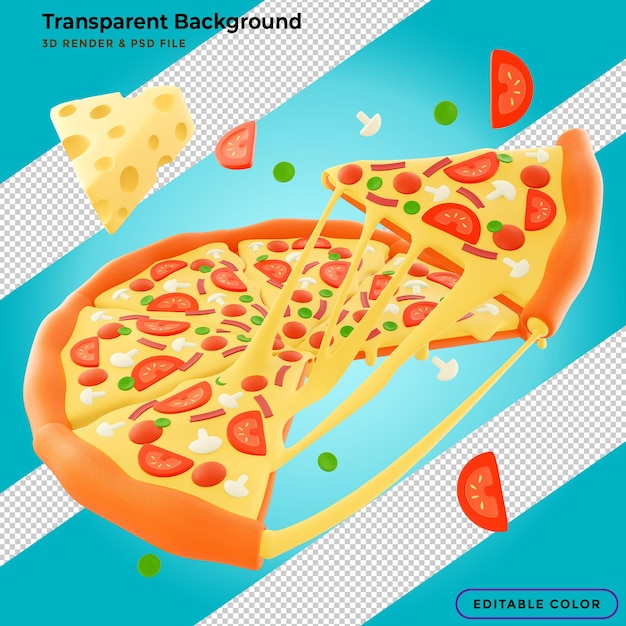 Annonces d'affiches de pizza aux fruits de mer filandreuse avec du fromage et des ingrédients riches en illustration 3d