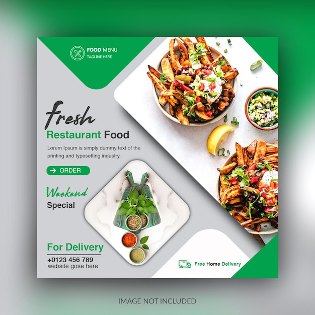 Annunci promozionali di alimenti freschi e salutari Progettazione di post su Instagram