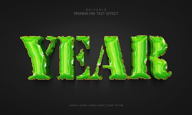 Año editable premium 3d efecto de texto psd