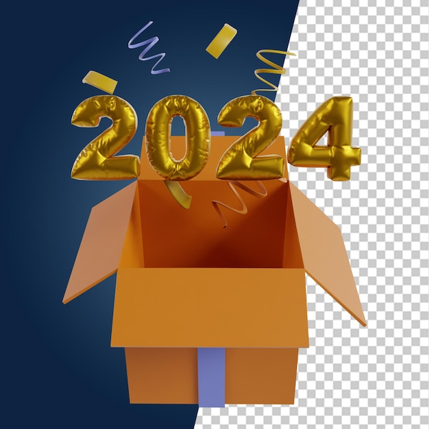 PSD ano novo 2024 ícones 3d renderizam o design do clipart