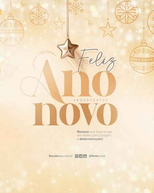 Ano novo Feliz año nuevo, víspera de año nuevo, felices vacaciones, medios sociales, PSD editable.