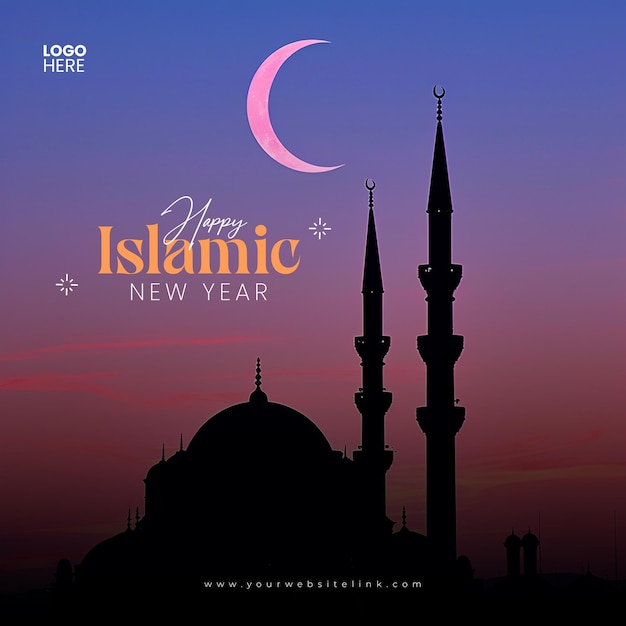 PSD ano novo islâmico mídia social post mesquita e lua banner de mídia social ou modelo de postagem do instagram