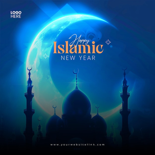 Ano novo islâmico mídia social post mesquita e lua banner de mídia social ou modelo de postagem do instagram