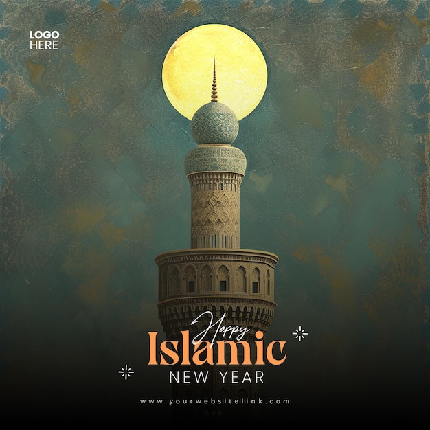 PSD ano novo islâmico mídia social post mesquita e lua