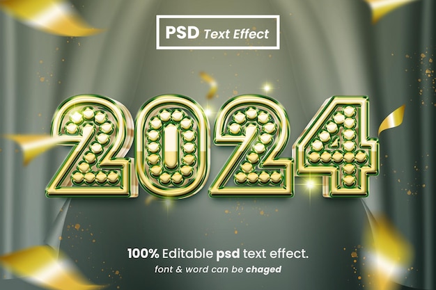 PSD año nuevo 2024 efecto de texto 3d