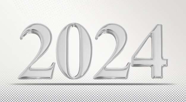 Año Nuevo 2024 Número de Plata Renderizado en 3D