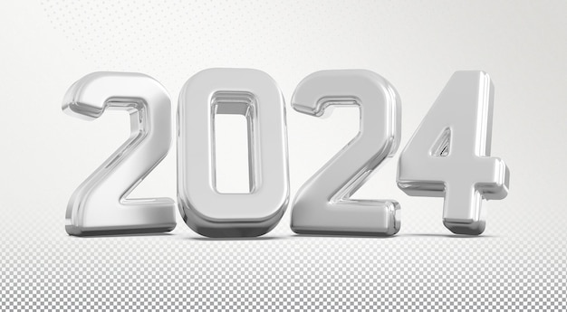 Año Nuevo 2024 Número de Plata Renderizado en 3D