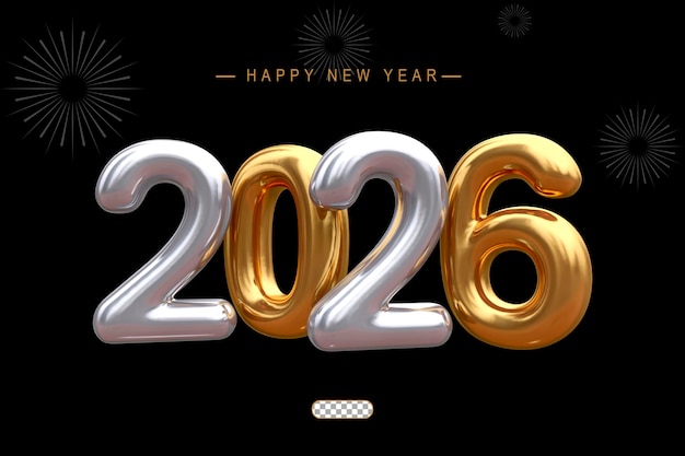 Año Nuevo de Oro 2026 Renderización 3D de fondo transparente aislado