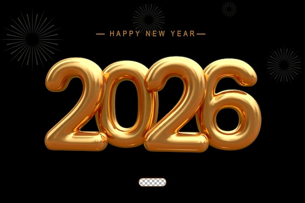 Año Nuevo de Oro 2026 Renderización 3D de fondo transparente aislado
