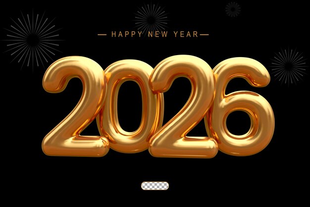 Año Nuevo de Oro 2026 Renderización 3D de fondo transparente aislado
