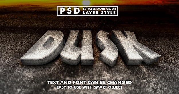 Anochecer efecto de texto realista 3d premium psd