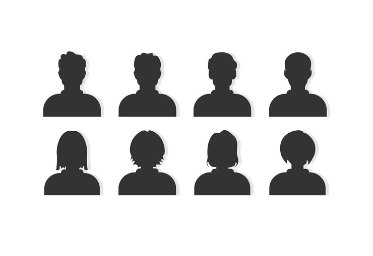 PSD anonymous silhouette vector set 4 männer amp 4 frauen schatten profile privatsphäre nachrichten oder forum icons