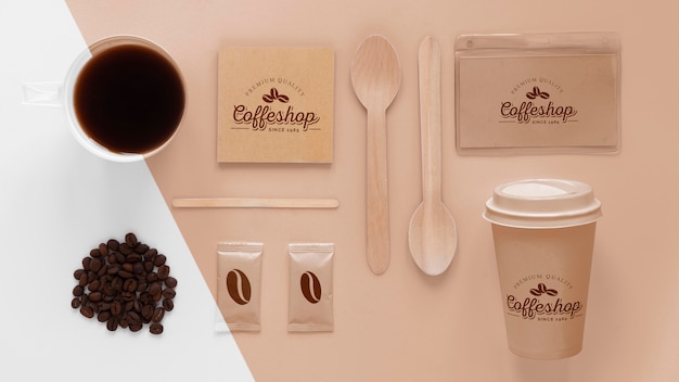 Anordnung der flach liegenden Kaffee-Branding-Elemente