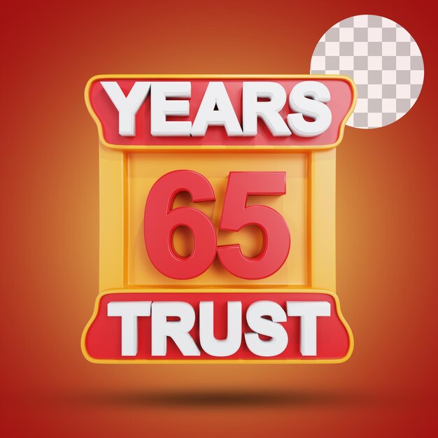 Años de confianza 65 años representación 3d